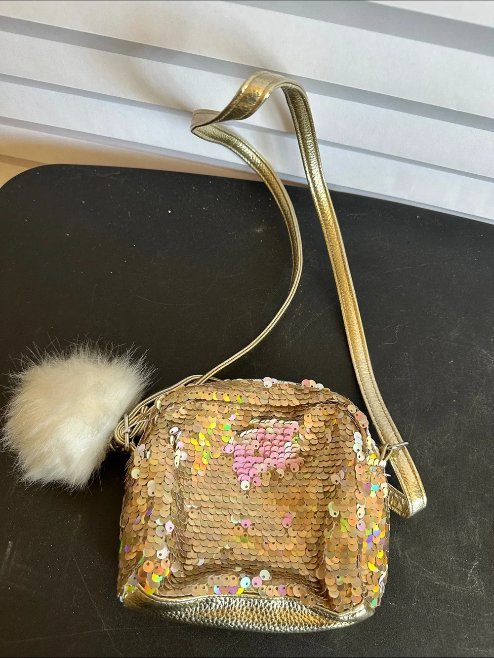 Justice Girls Pink Gold Reverse Sequin Flip Purse Crossbody Bag Sparkle